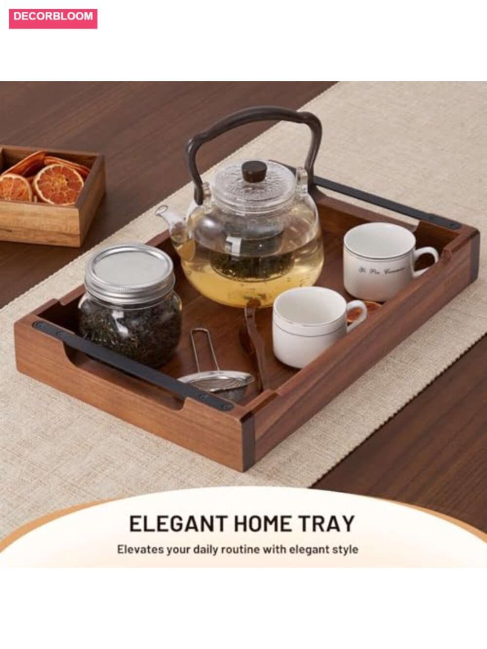 Acacia Wood Divided Serving Tray with Handles Large Platter - Picture 5 of 6